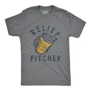 Mens Relief Pitcher T Shirt Funny Sarcastic Beer Lovers Drinking Joke Novelty Tee for Guys Mens Funny T Shirts Cool Vintage Fashion T-Shirt Gift Classic Menswear Beer Apparel for Men Funny Drinking Short Sleeve Dark Grey