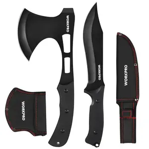 #SpringGlowUp WORKPRO Hunting Knife and Hatchet Axe Combo Set - Full Tang Fixed Blade Tactical Knife and Camping Axe - Survival Knife and Camping Hatchet with Sheathes - Tactical Knife and Survival Axe for Men