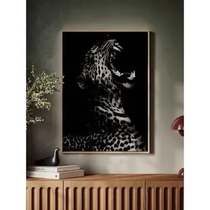 Black Leopard Fashion Canvas Poster,Luxury Wall Arts,Fashion Home Wall Art, Suitable For Living Room Bedrooms, Dormitories, Other Rooms, The Best Gift For Friends Canvas Painting Holiday & Birthday Gift, Office Decoration Arranged Artwork Frameless Poster