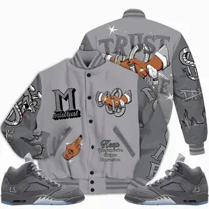 5 Wolf Grey Varsity Jacket, Retro Wolf Grey 5s Outfits, Trust No One Got Em Unisex T-Shirts To Match Sneakers, Streetwear Style Urban
