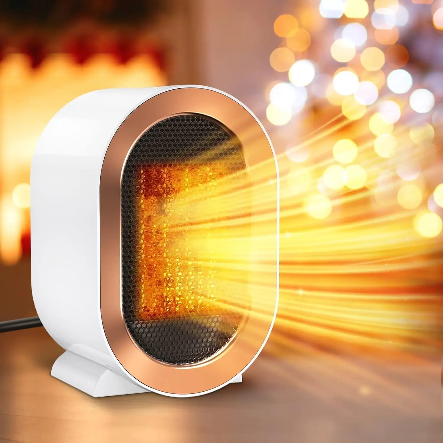 Portable PTC Ceramic Space Heater - Fast Heating, Adjustable Thermostat, Safe Operation, Quiet Performance for Office Desk, Bedroom (White)