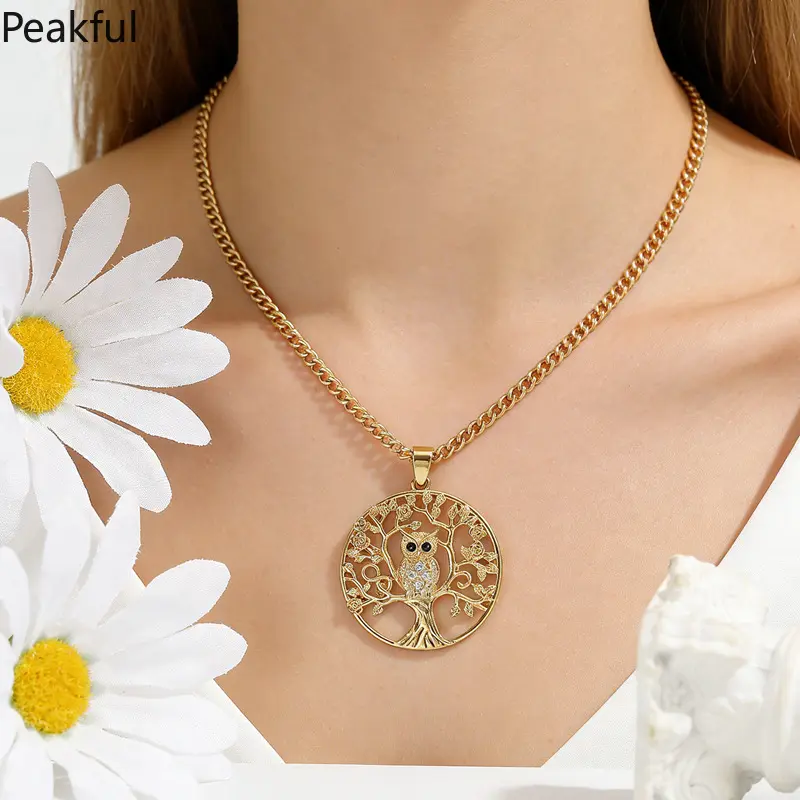 European Style Owl Pendant Necklace, popular hollow life tree long sweater chain with unique personalized look. Fine polished metal texture and versatile collocation feature, great for daily wear, layered styling and all-season sweater accessorizing