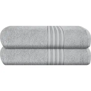 100% Cotton 2 Pack Bath Towel Set 28x55, Eco-Friendly Large Bath Towels, Compact Quickdry Lightweight Soft & Highly Absorbent, Ideal for Everyday Gym Travel Camp Pool - Light Grey