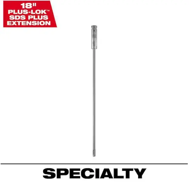 Milwaukee 48-20-6945 18" PLUS-LOK™ SDS Plus Extension Bar for Drill Bits, Chisels, Core Bits with Auto-Insert Mechanism, Anchor Installation Solutions