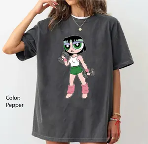 Powerpuff Girls Buttercup Vintage Gym Girl T-shirt, Aesthetic Graphic Tee Tshirts, Cartoon Character Shirt, Fitness Workout Shirt, Weightlifters, Bodybuilding Shirt