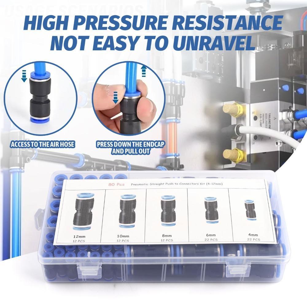 Pack of 80 Quick Connect Air Hose Fittings – Pneumatic Push to Connect Fitting Kit, Air Line Connectors, Push-In Fittings, Universal Quick Release Air Fittings Assortment