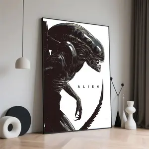 1 Piece Frameless Alien Movie Poster Wall Art, Hanging Wall Art - 30.48x45.72cm Black and White Sci-Fi Decoration, Paper Print, Suitable for Home, Office - Gift for Movie and TV Enthusiasts, Movie Theme Decoration, Space Theme Design