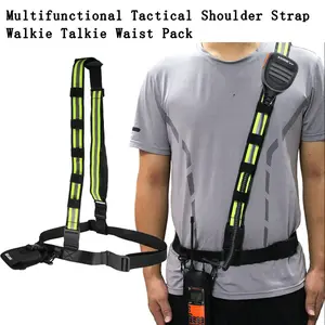 Firefighter Tactical Shoulder Strap Walkie Talkie Case, Outdoor Sports Rescue Reflective Backpack Cover, Universal Radio Waist Bag，Handheld walkie talkie universal communication belt bag