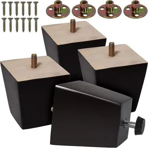 Set of 4 Wood Furniture Legs - Square Sofa Couch Leg, Brown Mid-Century Modern Replacement Legs, 5 Sizes Optional: 3"-4"-5"-6"-8" for Armchair Recliner Coffee Table Dresser (4 Pack 3")