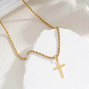 [Aileen New Product] Cross Titanium Steel Necklace High-grade Twisted Chain Personalized Hip-Hop Double-layered Couple Necklace