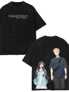 Fragrant Flowers Bloom Elegantly | Anime/Manga Style Washed Heavyweight T-Shirt, Casual Crew Neck, Regular Fit, Perfect for Summer, Short Sleeve, Slight Stretch Fabric, Gift for Anime Fans