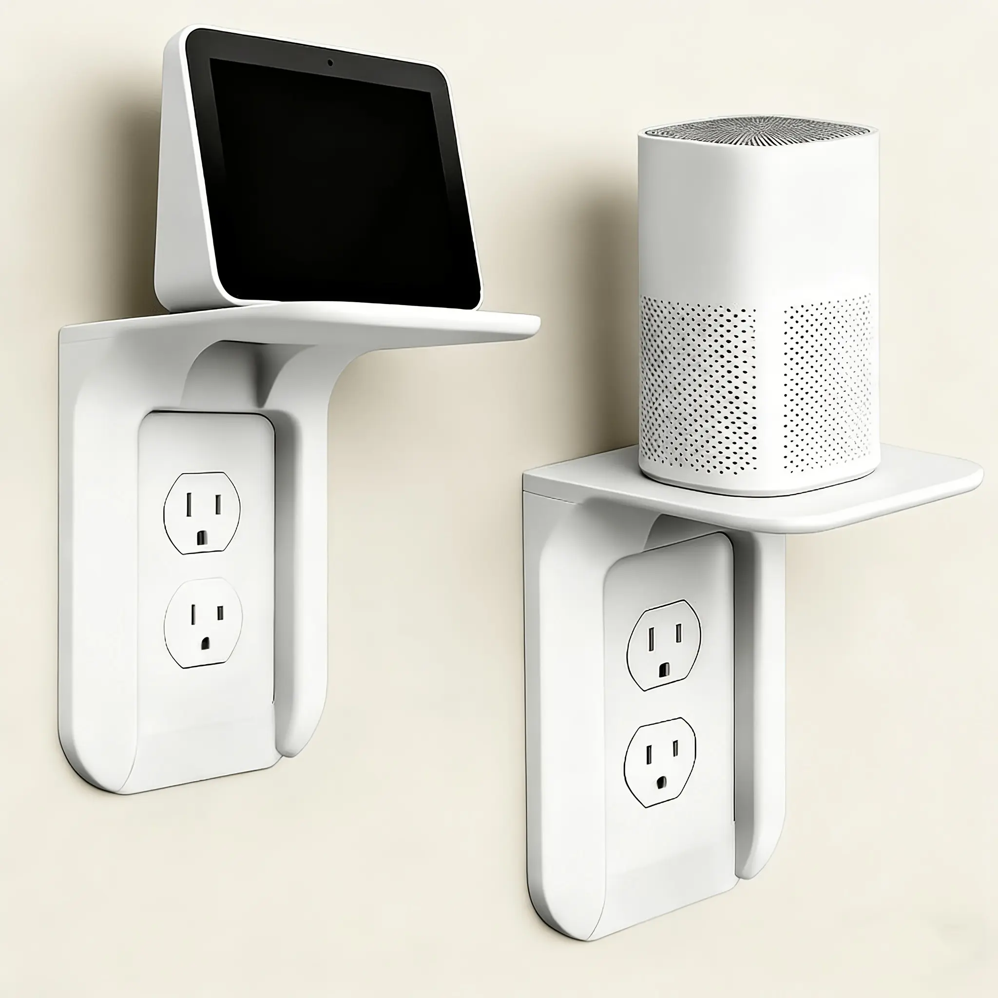 Wall-Mounted Storage Rack, Self-Adhesive Space-Saving Organizer with Phone Charger, Compatible with Standard Outlets, Ideal for Bathroom, Kitchen, Bedroom