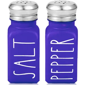 Purple Salt and Pepper Shakers Set by Brighter Barns - Modern Farmhouse Kitchen Decor for Home - Purple Kitchen Decor, Purple Kitchen Accessories - Glass Shakers & Stainless Steel Lids (Purple)