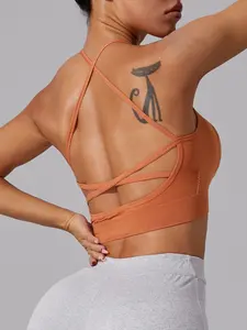 Women's Cross Back Stretch Sports Bra with Removable Padding, Seamless Tank Top for Fitness Training, Available in Multiple Colors