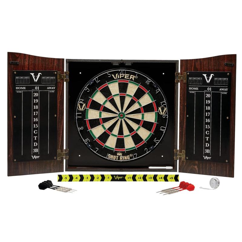 Viper 40-1216 Classic Vault Walnut Wood Cabinet Bundle - 25.5 lbs, Magnetic Door Lock, Sisal Bristle Steel Tip Dartboard, Brass Alloy Tip Darts, Elite Set with Shot King Darts, Shadow Buster, Throw Line Light, Dartboards, Alloy Tip Dartboards, Game Room,,