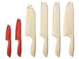 Colorful Kitchen Knife Set, 6 Sharp Kitchen Knives with Covers for Cooking, Cutting&Chopping , Stainless  Steel Knives ,Beige
