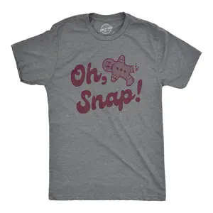Mens Oh Snap T Shirt Funny Xmas Gingerbread Cookie Broken Leg Tee for Guys Mens Funny T Shirts Cool Vintage Fashion T-Shirt Gift Classic Menswear Christmas Apparel for Men Funny Food Short Sleeve Novelty Tees Dark Grey