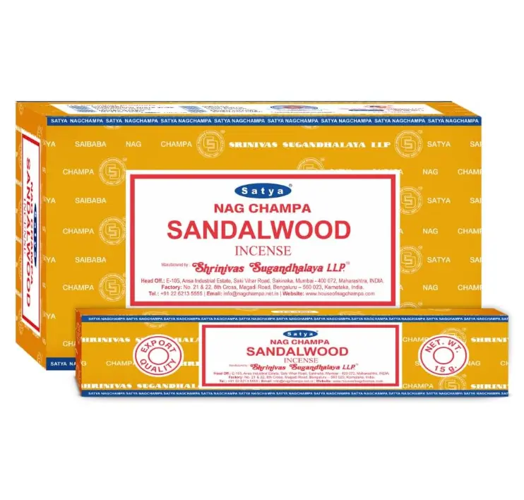 Satya Sandalwood Incense Sticks – 12 Box Value Pack – Hand-Rolled in India – Calming & Earthy Aroma