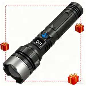 2-in-1 Strong (Built-in Power Bank), Black - High Performance Flashlight, Clear Digital Power Readout, Rechargeable (Reusable), Adjustable Zoom Focus, Multi-Level Brightness - Fit for Outdoor Backpacking, Camping Trips, Emergency Rescues, Household Backup