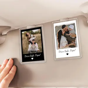 Drive Safe Dad Car Visor Photo Clip, Custom Acrylic Picture Frame with Name & Message, from Kids Daughter Son, Car Accessory Keepsake for Dad Daddy Grandpa, Father's Day Gift For Dad