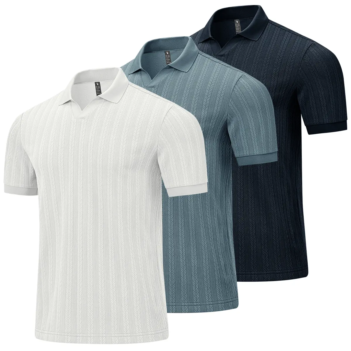 3 PAC YSENTO Men's Business Casual V-Neck Polo Shirt Short Sleeve Textured Knit T Shirt Wrinkle-Resistant Vintage Golf Shirts Old Money Tops Shortsleeve Menswear