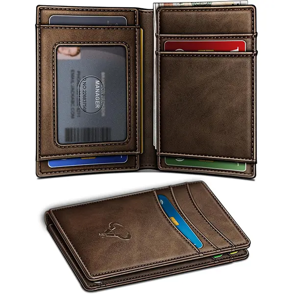 BULLIANT Magnetic Closure Slim Wallet for Men, RFID Blocking Leather Front Pocket Wallet, Holds 12 Cards and Money Clip, Side Flip Design, Gift for Men