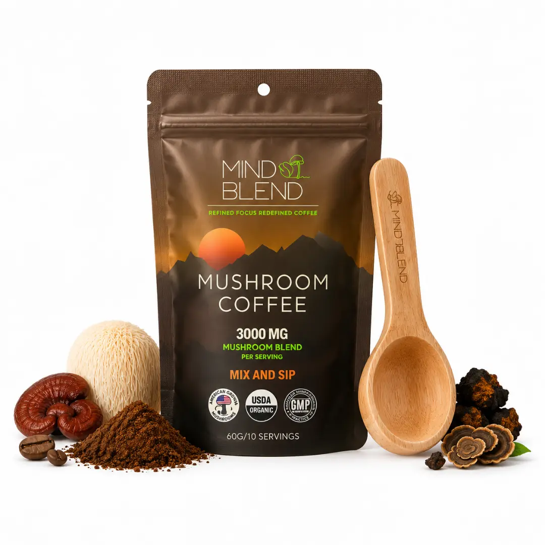 Mind Blend Mushroom Coffee, 10 Servings, Lion's Mane, Cordyceps and More, USDA Organic, Gluten Free, Vegan | Made in the USA | Adaptogens Supporting Natural Energy, Gut Health, Mental Focus | 45mg Caffeine
