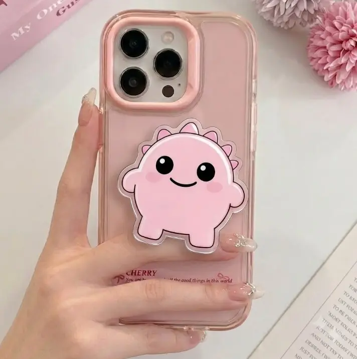 Cute Pink Dinosaur Phone Grip | Kawaii Chibi Monster PopSocket | Aesthetic Pastel Pink MagSafe Phone Holder | Cute Animal Phone Stand for Girls