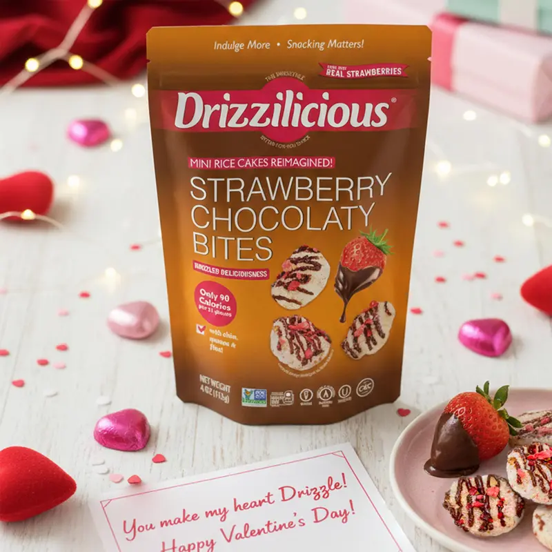6 Pack - Drizzilicious Strawberry Chocolaty Bites Mini Rice Cakes - New Flavor, 4 oz