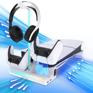 Horizontal cooling stand, compatible with PS5 Pro/mini game console discs and digital versions, with expandable color accessories (with RGB lights), suitable for PS5 Pro/mini cooling stand, white model