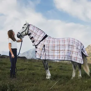 24TU3FS-CHK/NV Horze Defender Combo Fly Sheet - Check Print Navy