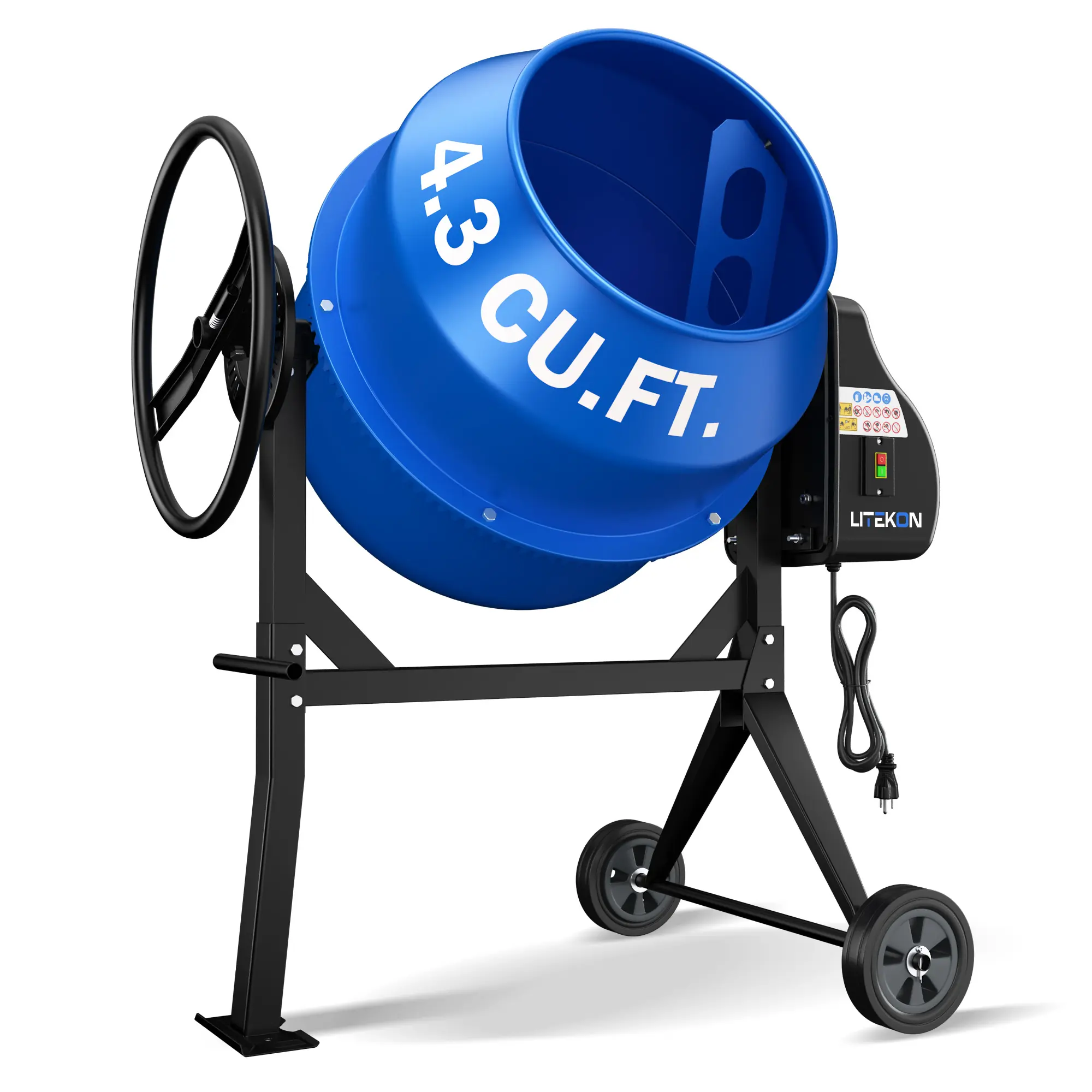 Heavy Duty Mobile Concrete Mixer Electric Powered Cement Mortar Mixing Machine for DIY Renovation Landscaping