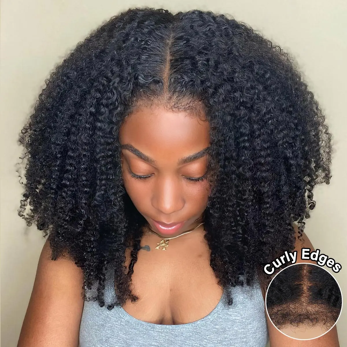 OQ HAIR Curly Edges 9x6 M-Cap Glueless Drawstring Wig Human Hair Big Volume Afro Curly Wear Go Wig Natural Hairline Pre Everything Wig