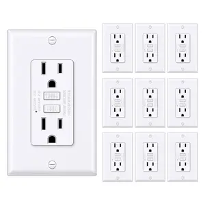 GFCI Outlet 15 Amp with Super Slim Design, GFI Electrical Outlet with LED , Non-Tamper-Resistant GFCI Receptacle, Wallplate Included, ETL Certified, 10 Pack, White