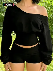 Women Casual Spring Autumn Long Sleeve Tops T Shirt Shorts Pants Basic Two Piece Set Cozy Lounge Set Outfit Tracksuit