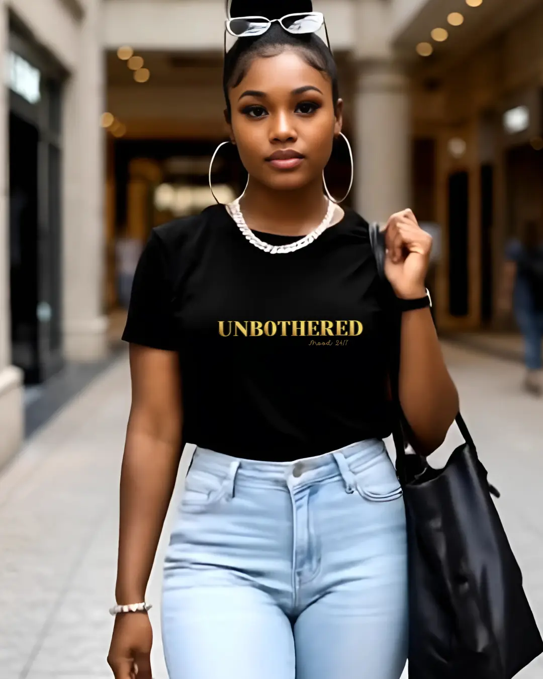 Unbothered Women's Tee - Black Ribbed Knit Cotton Top for Everyday Wear, Sassy Motivational Apparel, Gift for Friends, Minimalist Design, Gildan 64000L