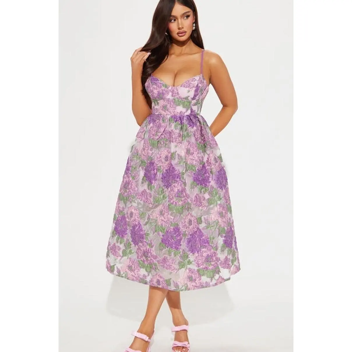 Flower Bed Floral Midi Dress - Lavender