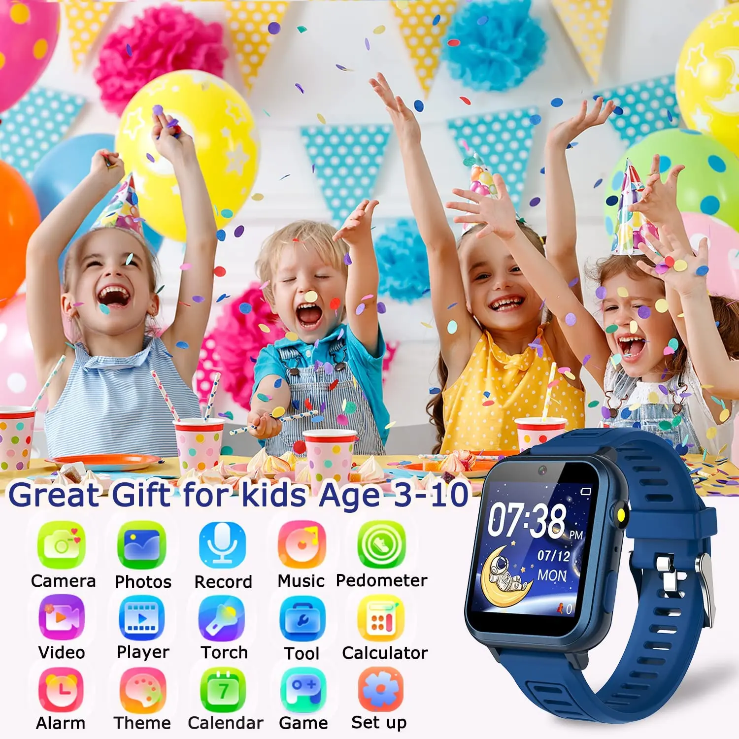 Kids Smart Watch Toy for Ages 3-8, Touch Screen Watch with Camera Video, Music, 24 Puzzle Games, Flashlight, Alarm, Timer & Stories Gift