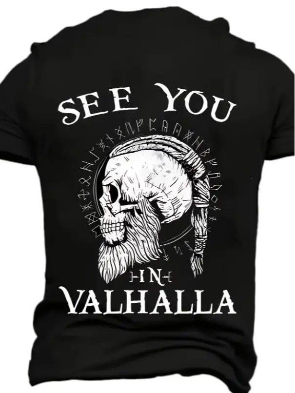 Men'S Breathable Short Sleeve T-Shirt - All-Over Viking Skull And Valhalla Design , Vibrant Lifestyle, Edgy Style#SohoChic