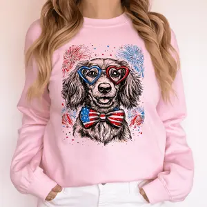 Dachshund Patriotic Dog, USA, America, Pet Lover, 4th of July Sweatshirt, Crew Neck, Women's, Crewneck
