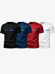 4-Pack Minimalist Letter Print Round Neck Short Sleeve T-Shirts, Casual Sport Daily Wear, Urban Trend Men, Ice Silk Quick-Dry Breathable Fabric, Dry Fit Tees, Unisex