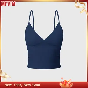MFVIM Women's Camisole Tank Top 2025 Summer Halter Tank V-Neck Spaghetti Strap Sleeveless Shirt Nylon Womenswear workout tops gym shirts Black Minimalist workout tops gym shirts Spandex Basic workout tops gym shirts sporty Short