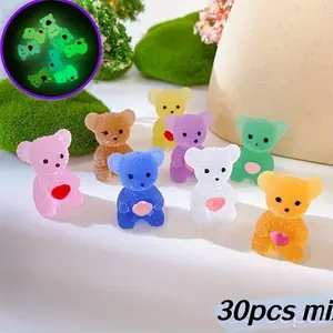 30 Piece Heart-Shaped Bear Statue Set, Glow-In-The-Dark Light Up Whimsical Decorations, Soft Colors (, ), Resin Aquarium & Home Decoration, Bear Sculptures