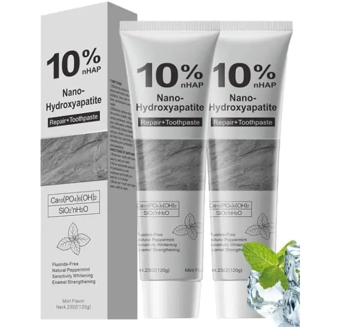 2Pcs 10% Hydroxyapatite Toothpaste,Nano-Hydroxyapatite Toothpaste for Advanced Enamel Protection,Fluoride Free Toothpaste Whitening Teeth,Fresh Breath, Daily Use for Oral Health 4.23 oz