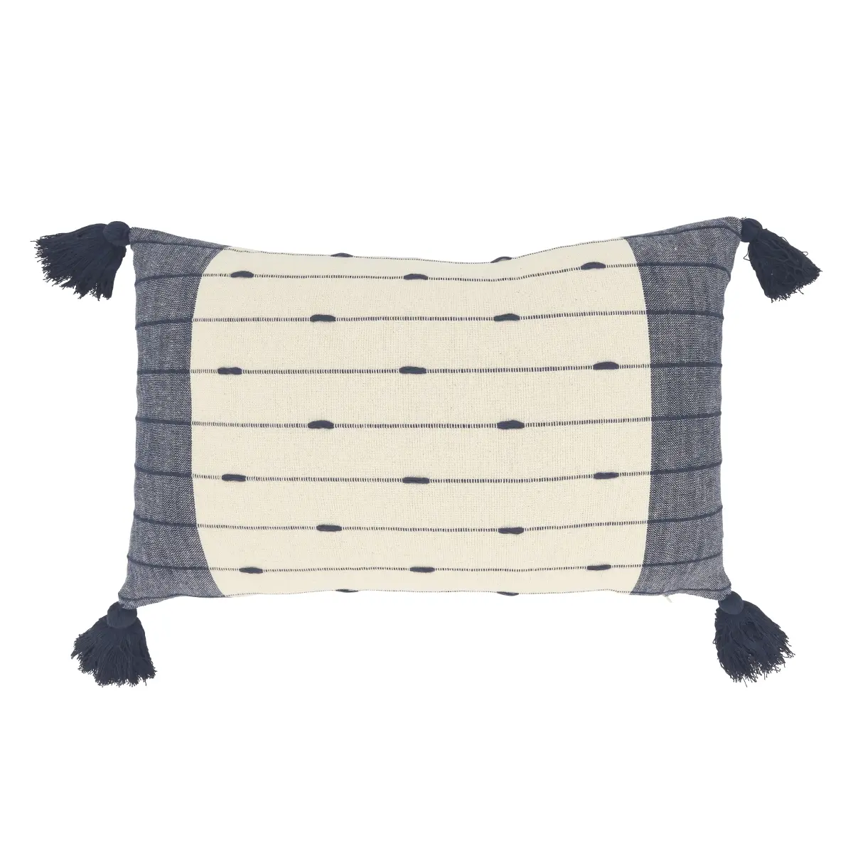 12 x 22 in. Tassel Trim Stripe Down Filled Throw Pillow, Navy Blue, Room Decor, House Decor