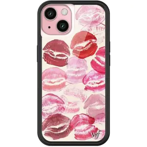 Wildflower Cases - Kensington Case, Compatible with Apple iPhone 15 | Lipstains, Red, Pink, White, Collab, Trendy - Protective Black Bumper, 4ft Drop Test Certified, Women Owned Small Business