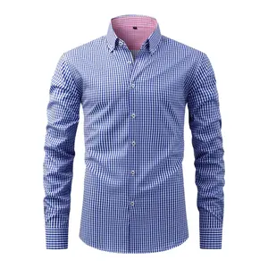 Menswear Contemporary Men's Long-Sleeved Digital Print Stretch Checked Gingham Shirt, Breathable Fabric Casual Top for Office & Weekend Wear (Pairs with Jeans, Pants, Sweaters)