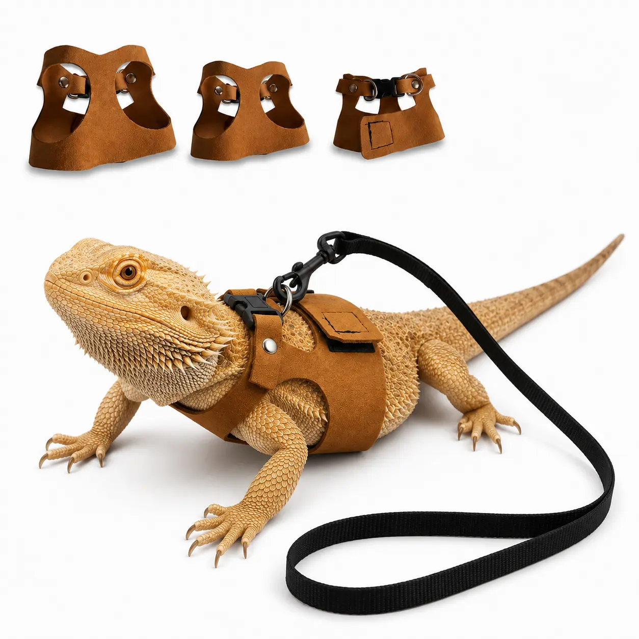 Universal Reptile Harness and Leash Set,3-Size Pack, Adjustable Hook & Loop Design Soft Microfiber Suede Anti-Escape Vest, Anti-Pull Full Body Protection Walking Harness for Bearded Dragon Lizard Outdoor Training Walking
