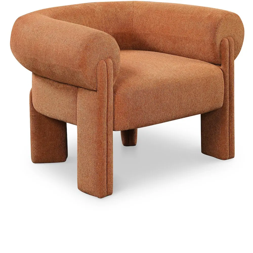 Stefano Cognac Polyester Art Deco Fabric Accent Chair, Curved Back Indoor Furniture Chair