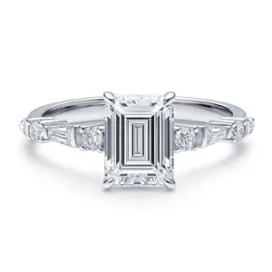 BERRICLE Sterling Silver Solitaire Art Deco Engagement Rings for Women, 1.7 Carat Step Emerald Cut Cubic Zirconia CZ Ring